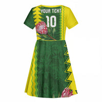 Custom South Africa National Football Kid Short Sleeve Dress King Protea with African Tribal Geometric Pattern Culture Art