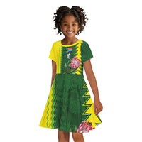 Custom South Africa National Football Kid Short Sleeve Dress King Protea with African Tribal Geometric Pattern Culture Art