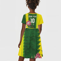 Custom South Africa National Football Kid Short Sleeve Dress King Protea with African Tribal Geometric Pattern Culture Art