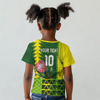 Custom South Africa National Football Kid T shirt King Protea with African Tribal Geometric Pattern Culture Art