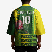 Custom South Africa National Football Kimono King Protea with African Tribal Geometric Pattern Culture Art