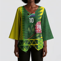Custom South Africa National Football Kimono Sleeve Blouse King Protea with African Tribal Geometric Pattern Culture Art