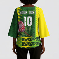 Custom South Africa National Football Kimono Sleeve Blouse King Protea with African Tribal Geometric Pattern Culture Art