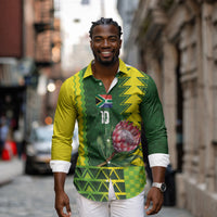Custom South Africa National Football Long Sleeve Button Shirt King Protea with African Tribal Geometric Pattern Culture Art