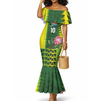 Custom South Africa National Football Mermaid Dress King Protea with African Tribal Geometric Pattern Culture Art