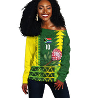 Custom South Africa National Football Off Shoulder Sweater King Protea with African Tribal Geometric Pattern Culture Art