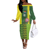 Custom South Africa National Football Off The Shoulder Long Sleeve Dress King Protea with African Tribal Geometric Pattern Culture Art