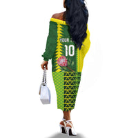 Custom South Africa National Football Off The Shoulder Long Sleeve Dress King Protea with African Tribal Geometric Pattern Culture Art