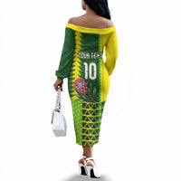 Custom South Africa National Football Off The Shoulder Long Sleeve Dress King Protea with African Tribal Geometric Pattern Culture Art