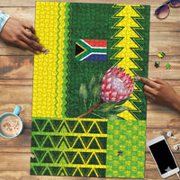 South Africa National Football Puzzle King Protea with African Tribal Geometric Pattern Culture Art