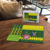 South Africa National Football Puzzle King Protea with African Tribal Geometric Pattern Culture Art