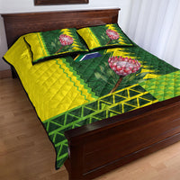 South Africa National Football Quilt Bed Set King Protea with African Tribal Geometric Pattern Culture Art