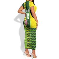 Custom South Africa National Football Short Sleeve Bodycon Dress King Protea with African Tribal Geometric Pattern Culture Art