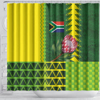 South Africa National Football Shower Curtain King Protea with African Tribal Geometric Pattern Culture Art