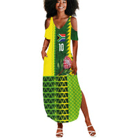 Custom South Africa National Football Summer Maxi Dress King Protea with African Tribal Geometric Pattern Culture Art