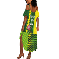 Custom South Africa National Football Summer Maxi Dress King Protea with African Tribal Geometric Pattern Culture Art
