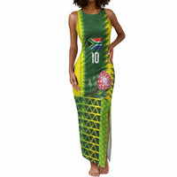 Custom South Africa National Football Tank Maxi Dress King Protea with African Tribal Geometric Pattern Culture Art