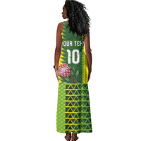 Custom South Africa National Football Tank Maxi Dress King Protea with African Tribal Geometric Pattern Culture Art