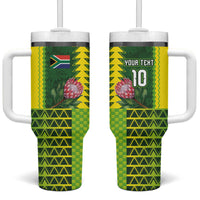 Custom South Africa National Football Tumbler With Handle King Protea with African Tribal Geometric Pattern Culture Art