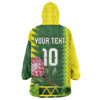 Custom South Africa National Football Wearable Blanket Hoodie King Protea with African Tribal Geometric Pattern Culture Art