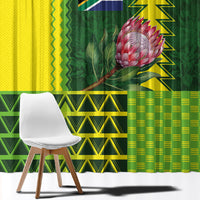 South Africa National Football Window Curtain King Protea with African Tribal Geometric Pattern Culture Art