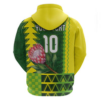 Custom South Africa National Football Zip Hoodie King Protea with African Tribal Geometric Pattern Culture Art
