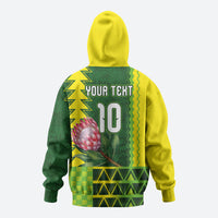 Custom South Africa National Football Zip Hoodie King Protea with African Tribal Geometric Pattern Culture Art