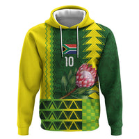 Custom South Africa National Football Zip Hoodie King Protea with African Tribal Geometric Pattern Culture Art