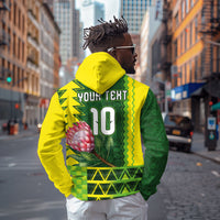 Custom South Africa National Football Zip Hoodie King Protea with African Tribal Geometric Pattern Culture Art