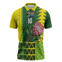 Custom South Africa National Football Zipper Polo Shirt King Protea with African Tribal Geometric Pattern Culture Art