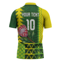 Custom South Africa National Football Zipper Polo Shirt King Protea with African Tribal Geometric Pattern Culture Art