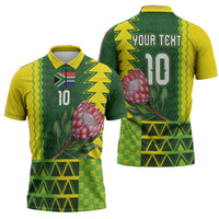 Custom South Africa National Football Zipper Polo Shirt King Protea with African Tribal Geometric Pattern Culture Art