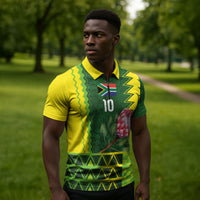 Custom South Africa National Football Zipper Polo Shirt King Protea with African Tribal Geometric Pattern Culture Art