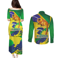 Brazil Independence Day Couples Matching Puletasi and Long Sleeve Button Shirt Sete de Setembro and Golden Lion Tamarin - Wonder Print Shop