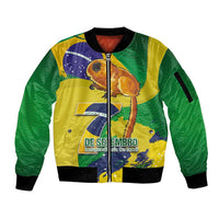 Brazil Independence Day Sleeve Zip Bomber Jacket Sete de Setembro and Golden Lion Tamarin - Wonder Print Shop