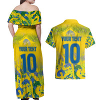 Custom Brazil Football Champion 2024 Couples Matching Off Shoulder Maxi Dress and Hawaiian Shirt - Wonder Print Shop