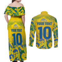 Custom Brazil Football Champion 2024 Couples Matching Off Shoulder Maxi Dress and Long Sleeve Button Shirt - Wonder Print Shop