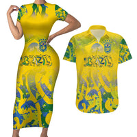 Custom Brazil Football Champion 2024 Couples Matching Short Sleeve Bodycon Dress and Hawaiian Shirt - Wonder Print Shop