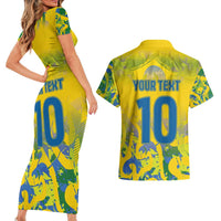 Custom Brazil Football Champion 2024 Couples Matching Short Sleeve Bodycon Dress and Hawaiian Shirt - Wonder Print Shop