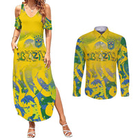 Custom Brazil Football Champion 2024 Couples Matching Summer Maxi Dress and Long Sleeve Button Shirt - Wonder Print Shop