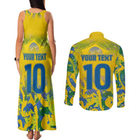 Custom Brazil Football Champion 2024 Couples Matching Tank Maxi Dress and Long Sleeve Button Shirt - Wonder Print Shop
