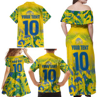Custom Brazil Football Champion 2024 Family Matching Off Shoulder Maxi Dress and Hawaiian Shirt - Wonder Print Shop