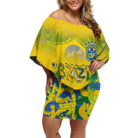 Custom Brazil Football Champion 2024 Off Shoulder Short Dress - Wonder Print Shop