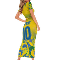 Custom Brazil Football Champion 2024 Short Sleeve Bodycon Dress - Wonder Print Shop