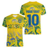 Custom Brazil Football Champion 2024 Women V-Neck T-Shirt - Wonder Print Shop