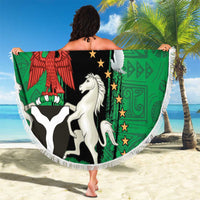 Nigeria Independence Day Beach Blanket National Seal with Peace Dove African Pattern - Wonder Print Shop