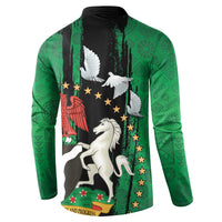 Nigeria Independence Day Button Sweatshirt National Seal with Peace Dove African Pattern - Wonder Print Shop