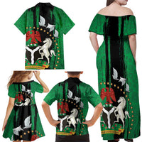 Nigeria Independence Day Family Matching Off Shoulder Maxi Dress and Hawaiian Shirt National Seal with Peace Dove African Pattern - Wonder Print Shop