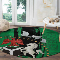 Nigeria Independence Day Round Carpet National Seal with Peace Dove African Pattern