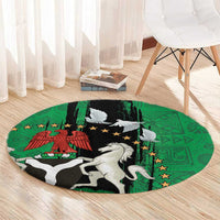 Nigeria Independence Day Round Carpet National Seal with Peace Dove African Pattern